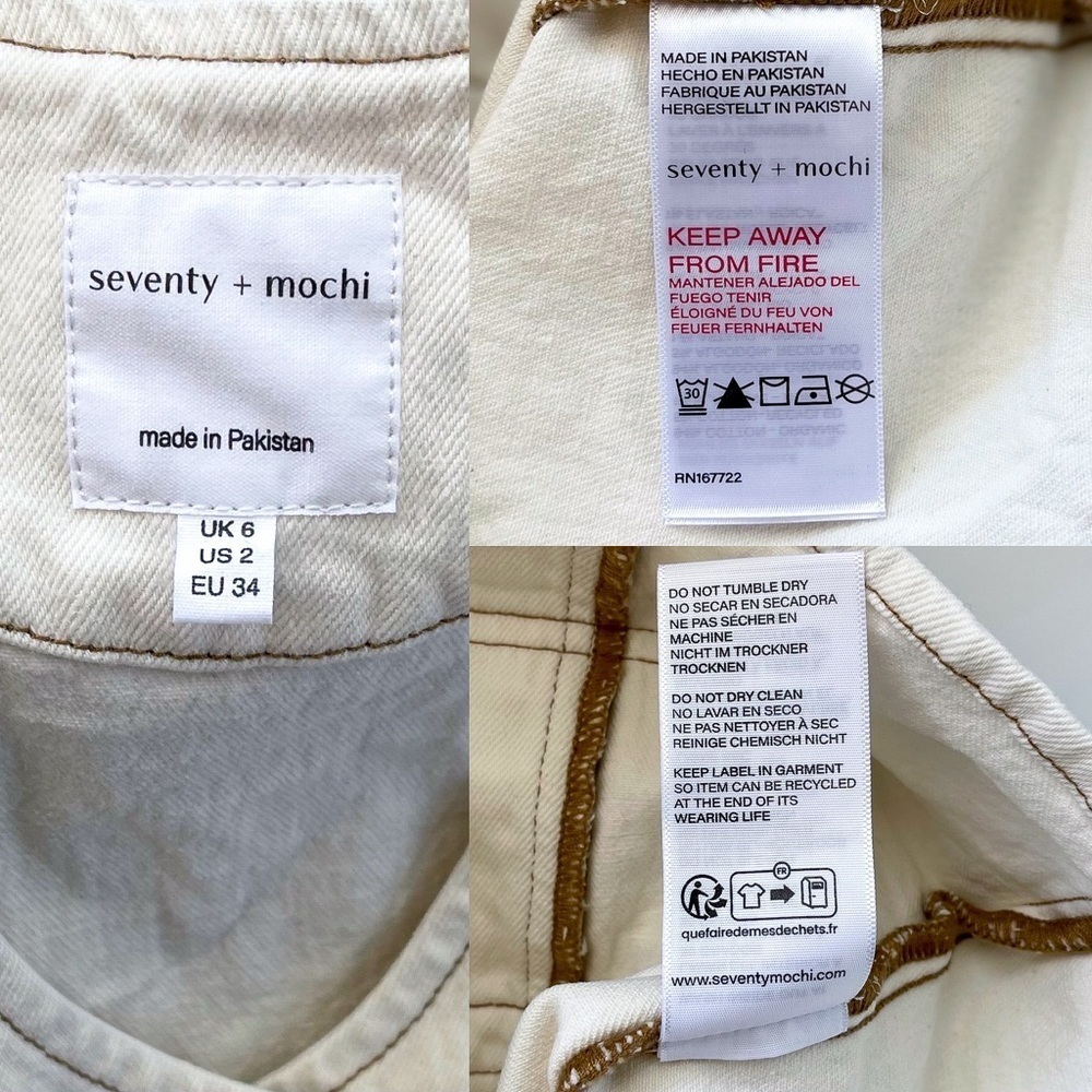 Seventy‎ + Mochi Bea Denim Vest Waistcoat Top Contrast Stitch Ecru 2 EUC - Picture 5 of 8